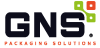 Lotipo GNS packaging solutions con colores negro, verde y rojo anaranjado